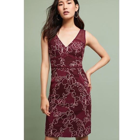 Anthropologie Dresses & Skirts - Anthropologie Lace Column Sheath Dress Red Burgundy